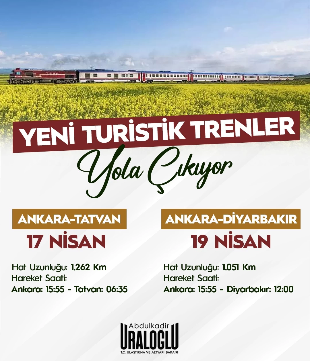 Bakan Uraloğlu paylaştı! Ankara'dan başlayacak yeni tren seferleri için geri sayım başladı