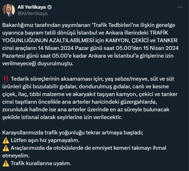 Ankara'da bayram dönüşü için konulan trafik tedbirleri gevşetildi