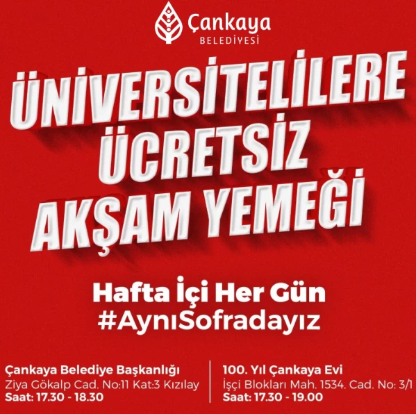 Çankaya Belediyesi üniversitelilere hafta içi her gün ücretsiz akşam yemeğini duyurdu!