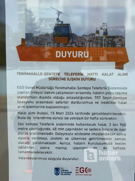 Yenimahalle Şentepe Teleferik Siteminde yapılan çalışma nedeniyle bazı duraklarda seferler durduruldu! - Resim : 3