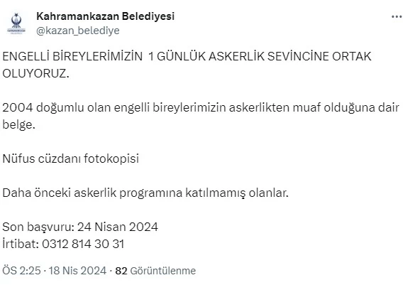 Kahramankazan Belediyesi engelli bireylerin askerlik sevincine ortak olacak