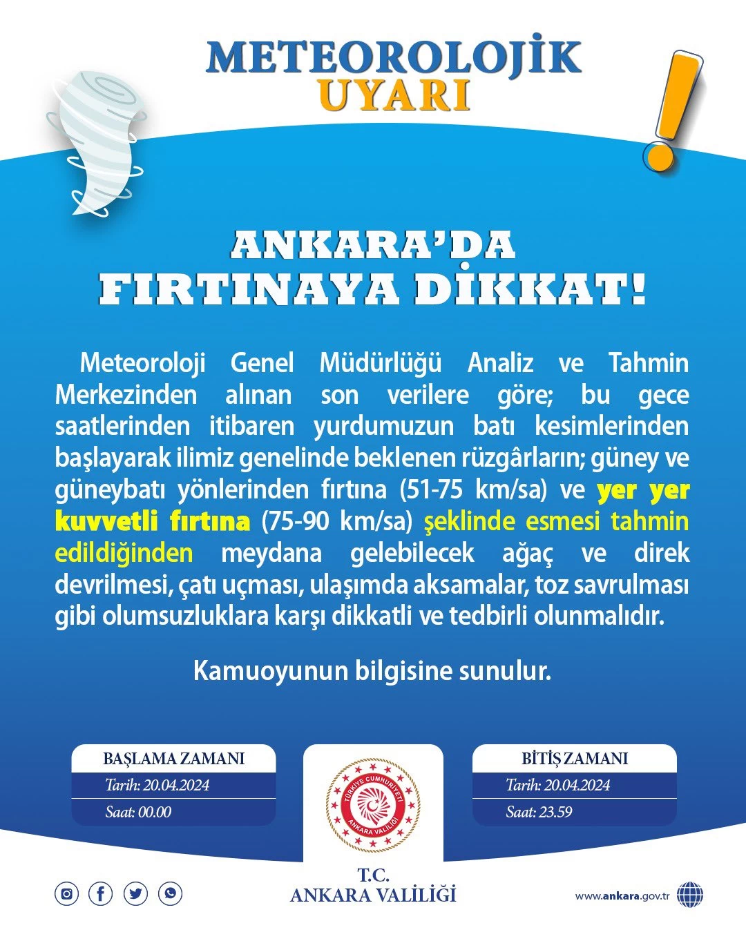 Ankara için fırtına uyarısı verildi! Valilik açıklama yaptı