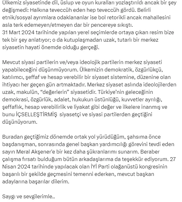 İYİ Parti Genel Başkan Yardımcısı Birol Aydemir partisinden istifa ettiğini açıkladı - Resim : 2