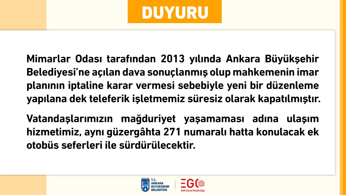 Ankara'daki teleferik seferleri süresiz olarak kapatıldı