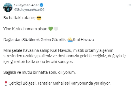 Kızılcahamam Belediye Başkanı Acar vatandaşları Kral Havuzu'na davet etti