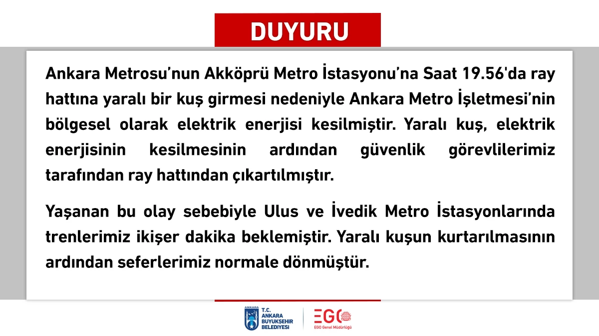 EGO Genel Müdürlüğü'nden aksayan metro seferlerine ilişkin açıklama geldi!