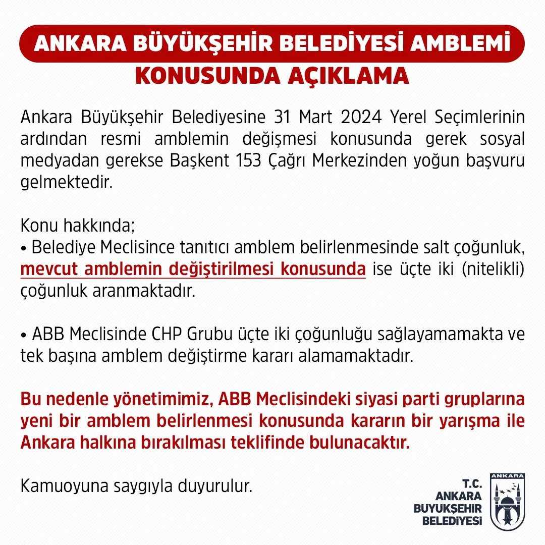 Ankara Büyükşehir Belediyesi açıkladı! ABB'nin ambleminin değişmesi için talep var - Resim : 2