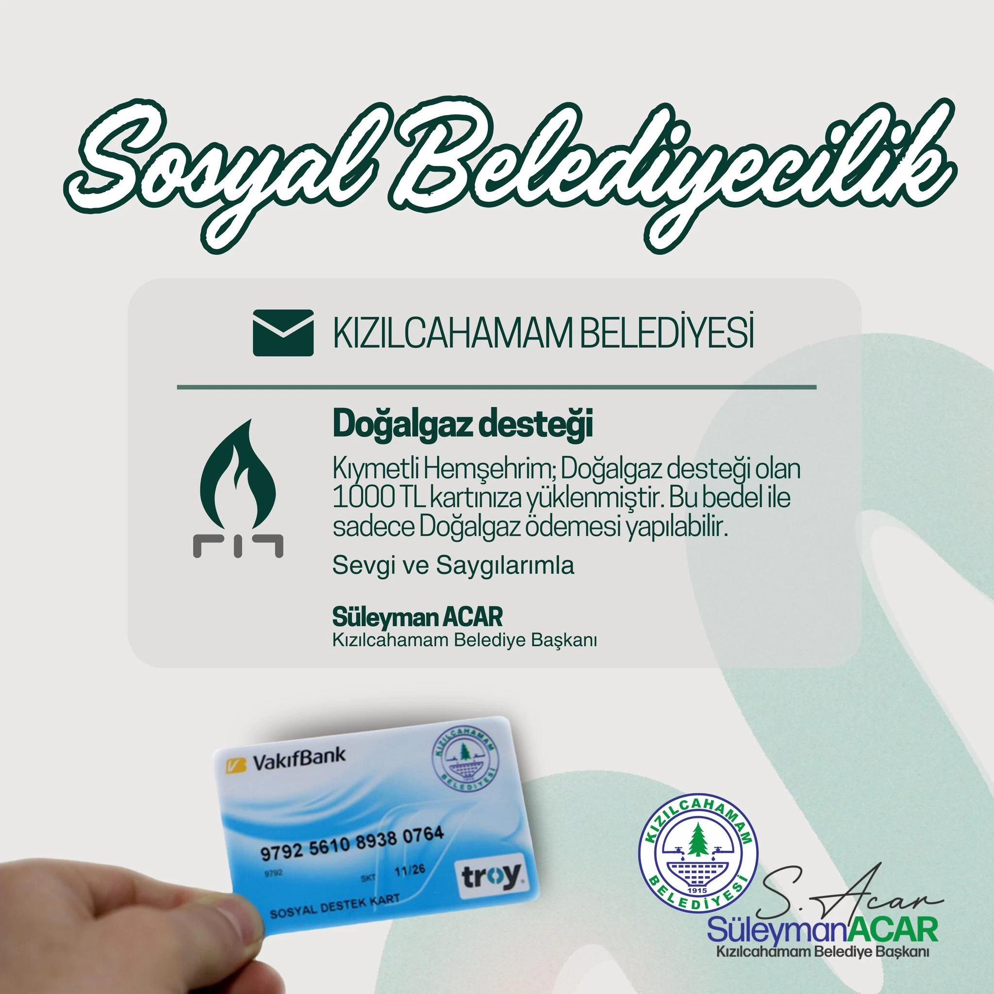 Kızılcahamam Belediyesi sosyal kart sahiplerine 1000 TL destek ödemesi yaptı