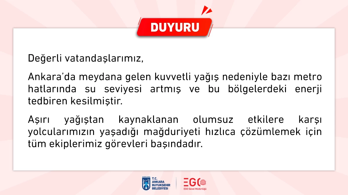 EGO Genel Müdürlüğü, metro hatlarındaki elektrik kesintisini duyurdu!