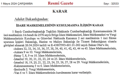 Bakan Tunç duyurdu! 29 İdare Mahkemesi ve 15 Vergi Mahkemesi kurulması kararı yürürlüğe girdi