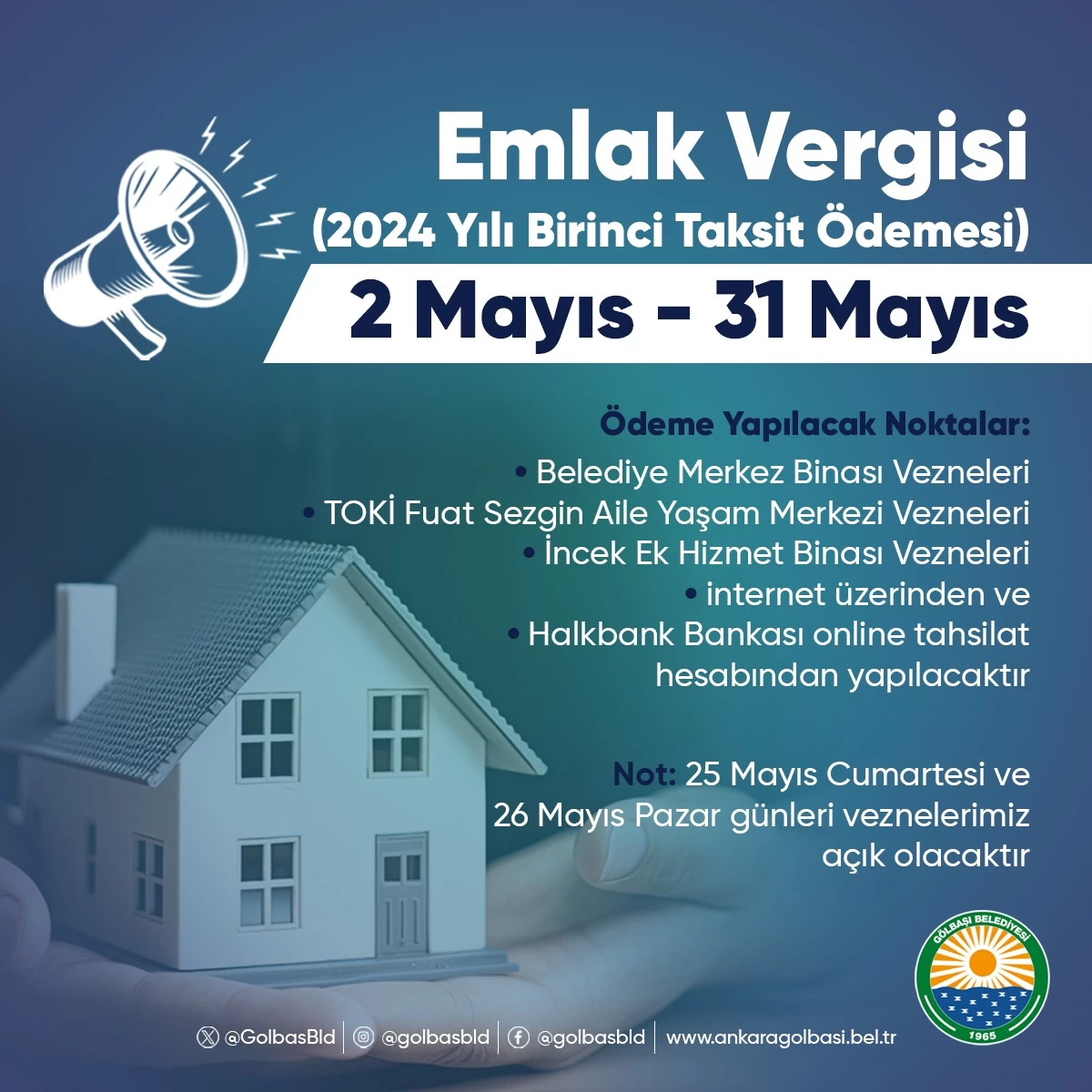 Gölbaşı Belediyesinden emlak vergisi ödeme tarihleri ile ilgili hatırlatma