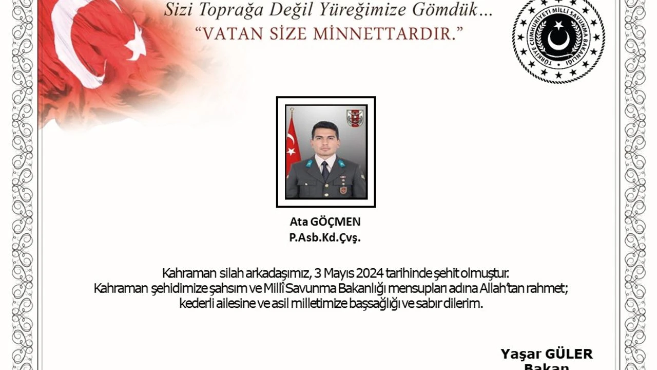 Milli Savunma Bakanlığı yıldırım çarpması sonucu yaralanan askerin şehit olduğunu duyurdu