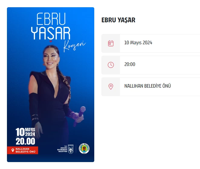 Nallıhan Belediyesi Ebru Yaşar konseri düzenleyecek