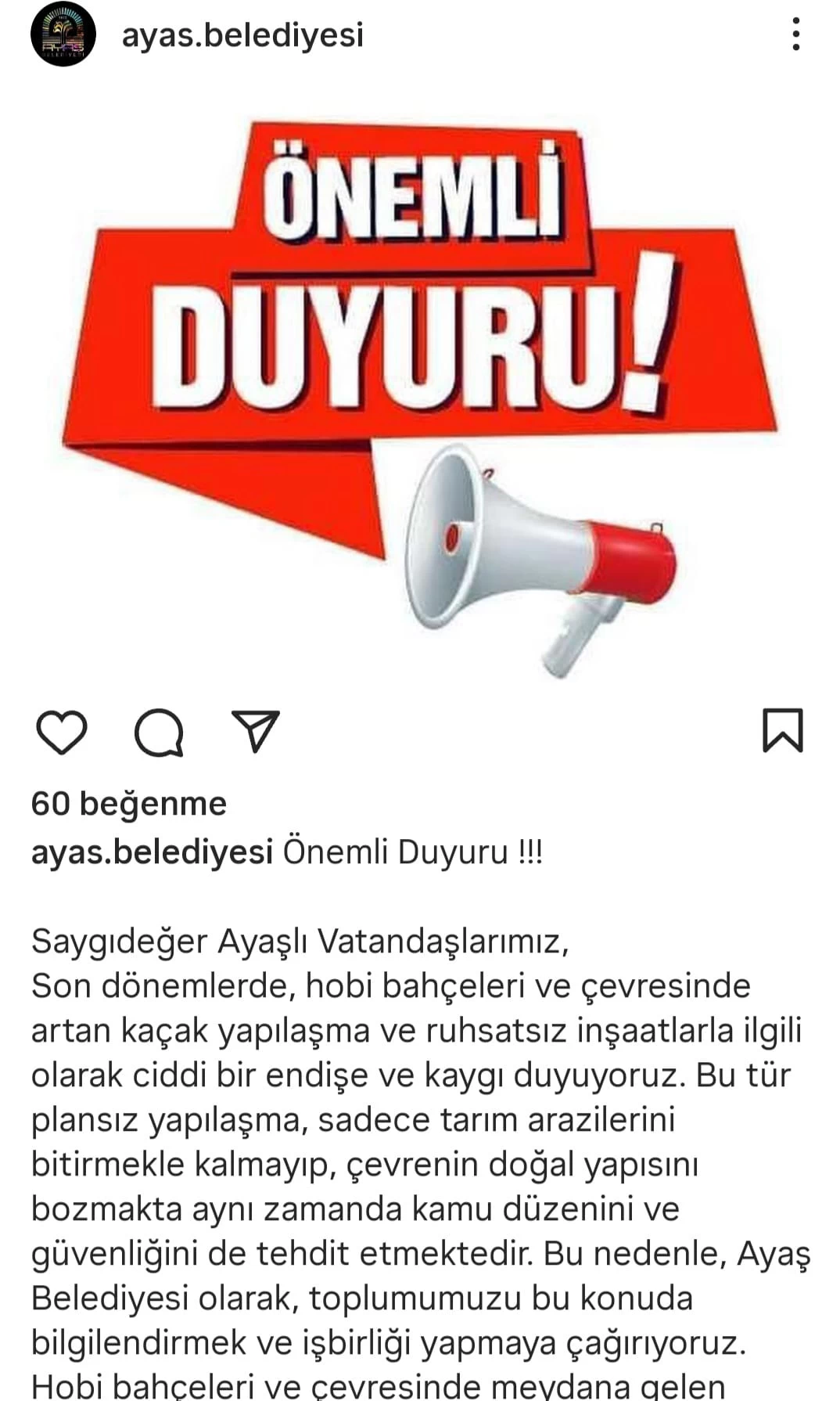 Ayaş Belediyesinden vatandaşlara hobi bahçeleri çağrısı! "Kaçak yapıları bildirin"