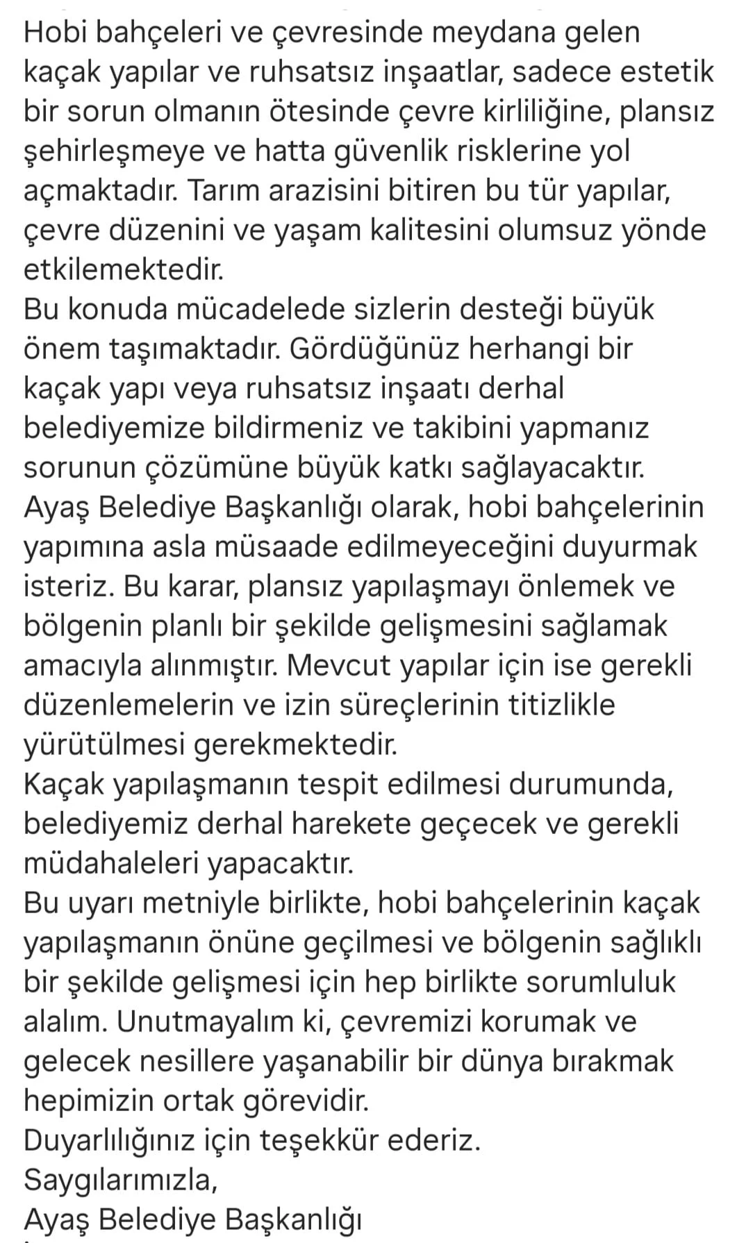 Ayaş Belediyesinden vatandaşlara hobi bahçeleri çağrısı! "Kaçak yapıları bildirin" - Resim : 2