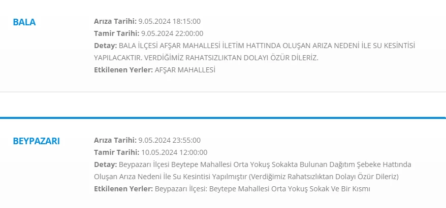 Ankara'nın Bala Beypazarı Çubuk Altındağ ilçesinde yaşayanlar! 10 Mayıs tarihi ile duyuru yapıldı