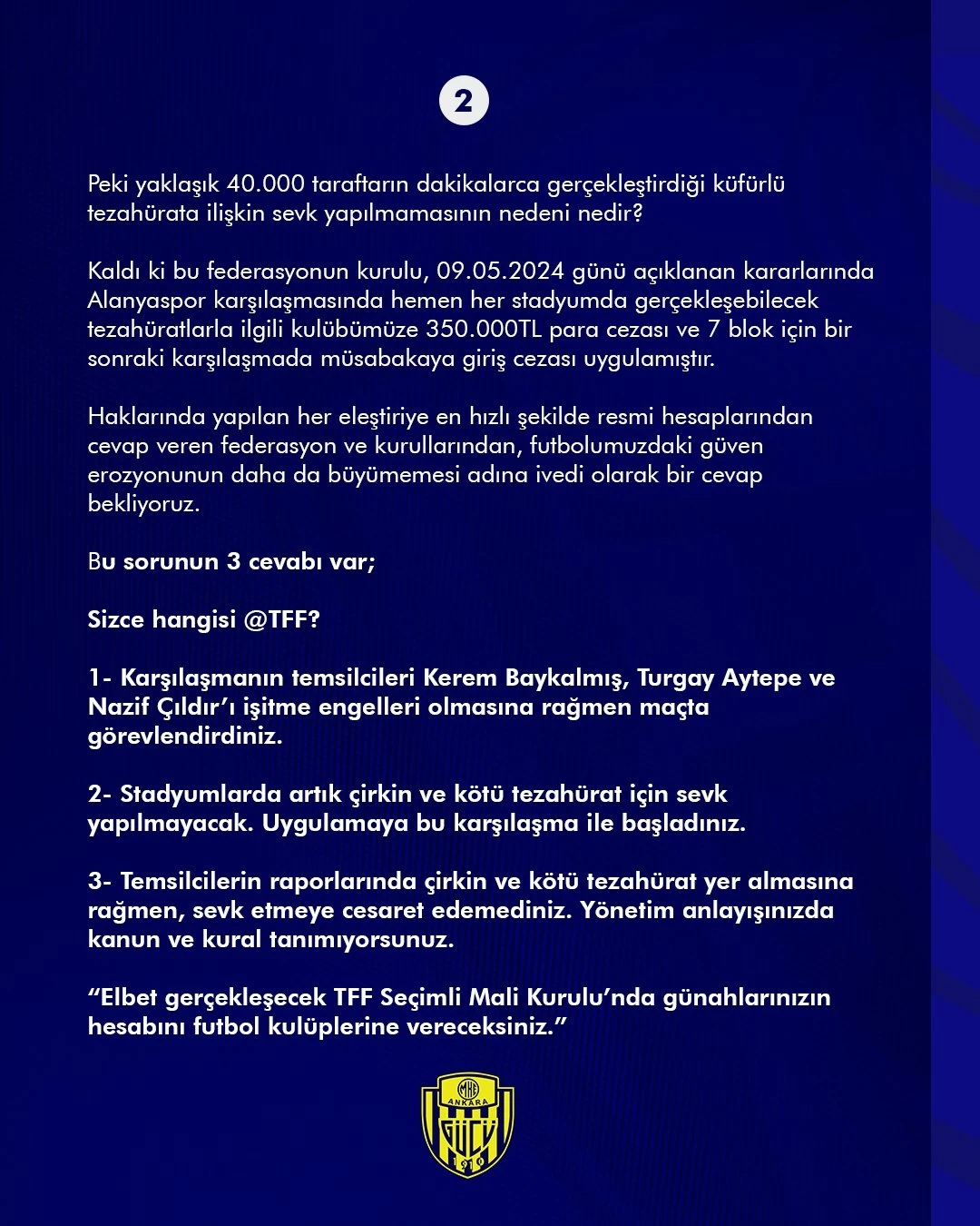 Ankaragücü'nden TFF'ye Beşiktaş tepkisi "Zavallı bir helalleşme çabası" - Resim : 2