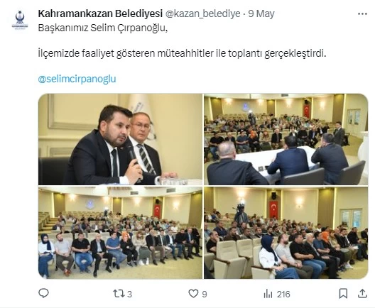 Kahramankazan Belediyesi müteahhitlerle toplantı yaptı