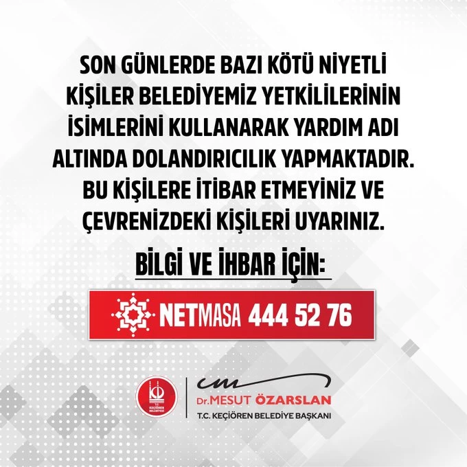 Keçiören Belediyesinden dolandırıcılık uyarısı!