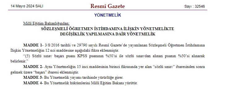 Öğretmen adaylarının sözlü sınavlarına ilişkin düzenleme nedir?