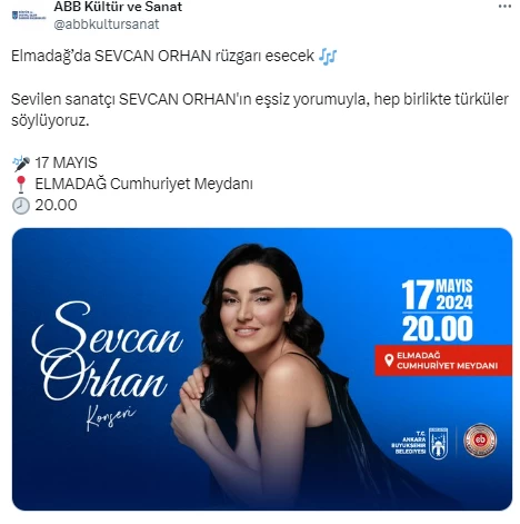 Elmadağ Belediyesi Sevcan Orhan konseri düzenleyecek