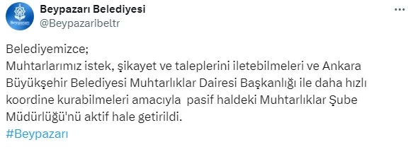 Beypazarı Belediyesi Muhtarlıklar Şube Müdürlüğü hizmetini aktif hale getirdi