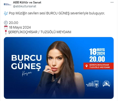 Şereflikoçhisar Belediyesi Burcu Güneş konseri düzenleyecek