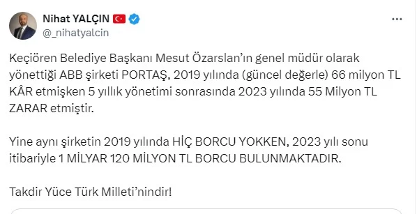 Keçiören Belediye Başkanı Mesut Özarslan, Nihat Yalçın'ın PORTAŞ iddialarına meclis kürsüsünden cevap verdi