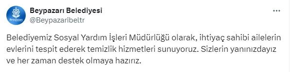 Beypazarı Belediyesi ekipleri ihtiyaç sahibi ailelerin evlerini temizliyor