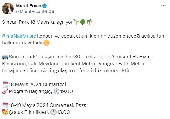 Sincan Park için beklenen gün geldi! Resmi açılış Manga konseri ile yapılacak