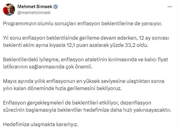 Hazine ve Maliye Bakanı Şimşek yıl sonu enflasyon beklentisi hakkında konuştu "Hedefimize ulaşmakta kararlıyız" - Resim : 2