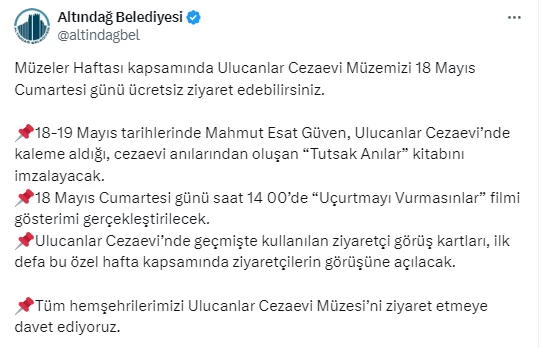 Altındağ Belediyesi duyurdu! Ulucanlar Cezaevi Müzesi ücretsiz ziyaret edilebilecek - Resim : 2