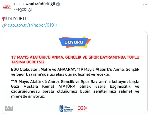 EGO Ankara'da toplu taşıma araçlarının ücretsiz olacağı tarihi duyurdu