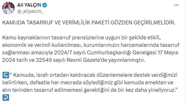 Memur-Sen Genel Başkanı Ali Yalçın'dan tasarruf tedbirleri genelgesi açıklaması