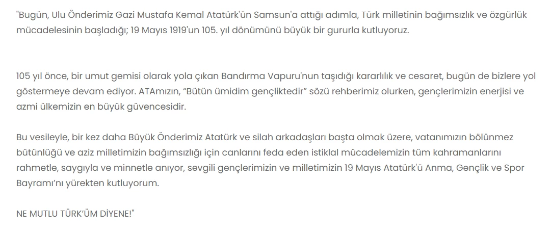 Gölbaşı Belediye Başkanı Yakup Odabaşı 19 Mayıs'ı kutladı