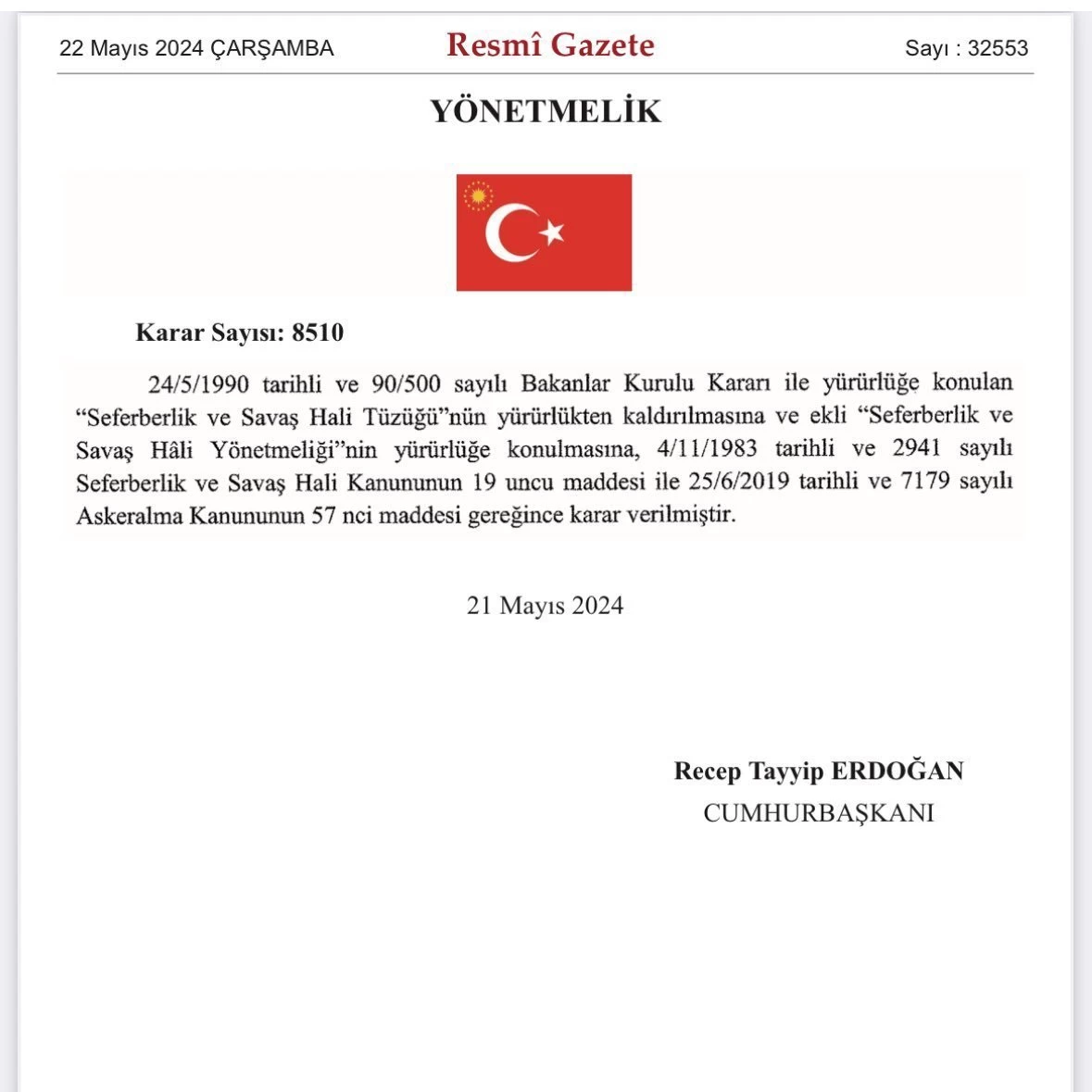 Resmi Gazetede yayınlandı! Seferberlik ve Savaş Hali Yönetmeliği yürürlüğe girdi