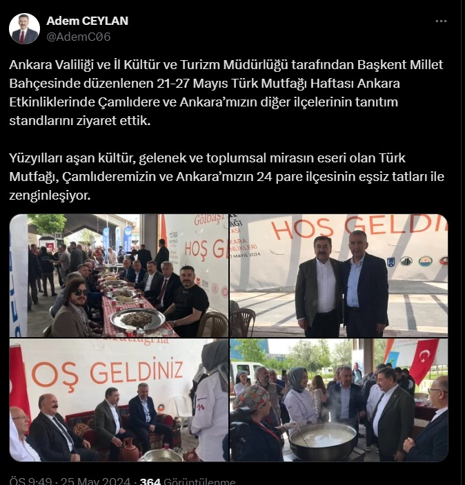 Çamlıdere Belediye Başkanı Ceylan Türk Mutfağı Haftası etkinliklerine katıldı