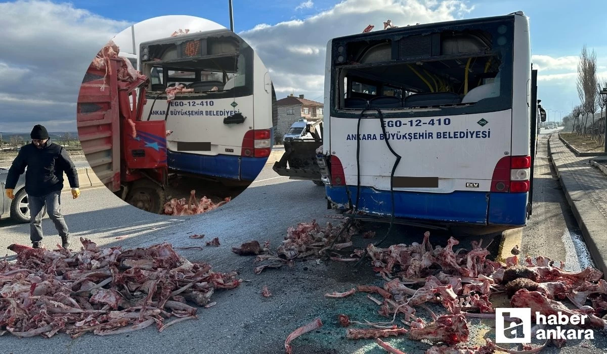 Ankara Çubuk'ta kemik yüklü kamyon EGO otobüsüne çarptı! Kemikler yola savruldu