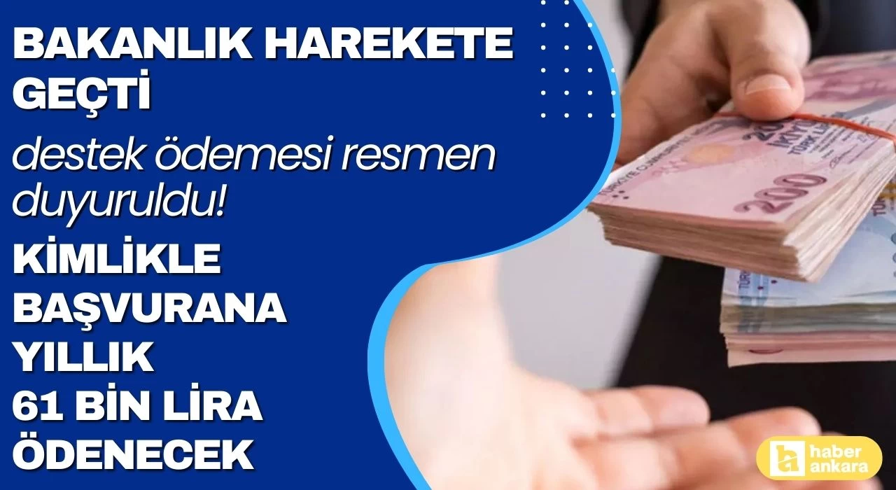 Bakanlık harekete geçti destek ödemesi resmen duyuruldu! Kimlikle başvurana yıllık 61 bin lira ödenecek