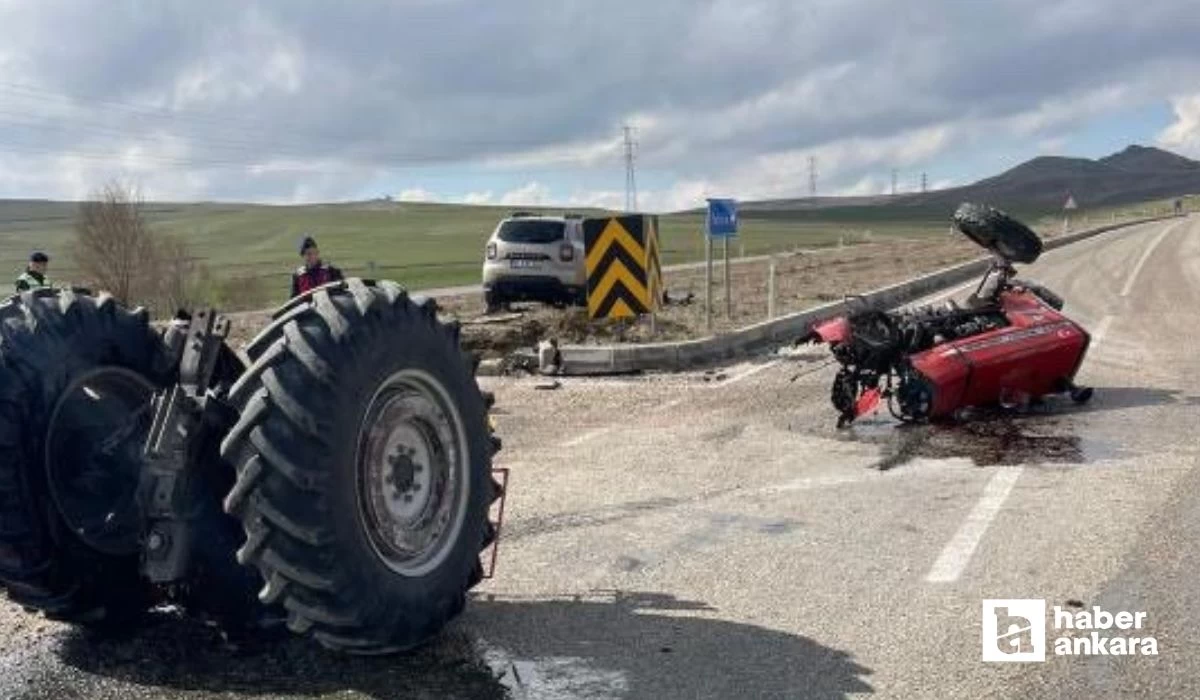 Ankara Gölbaşı'nda feci kaza! Otomobil çarptığı traktörü ikiye ayrıldı