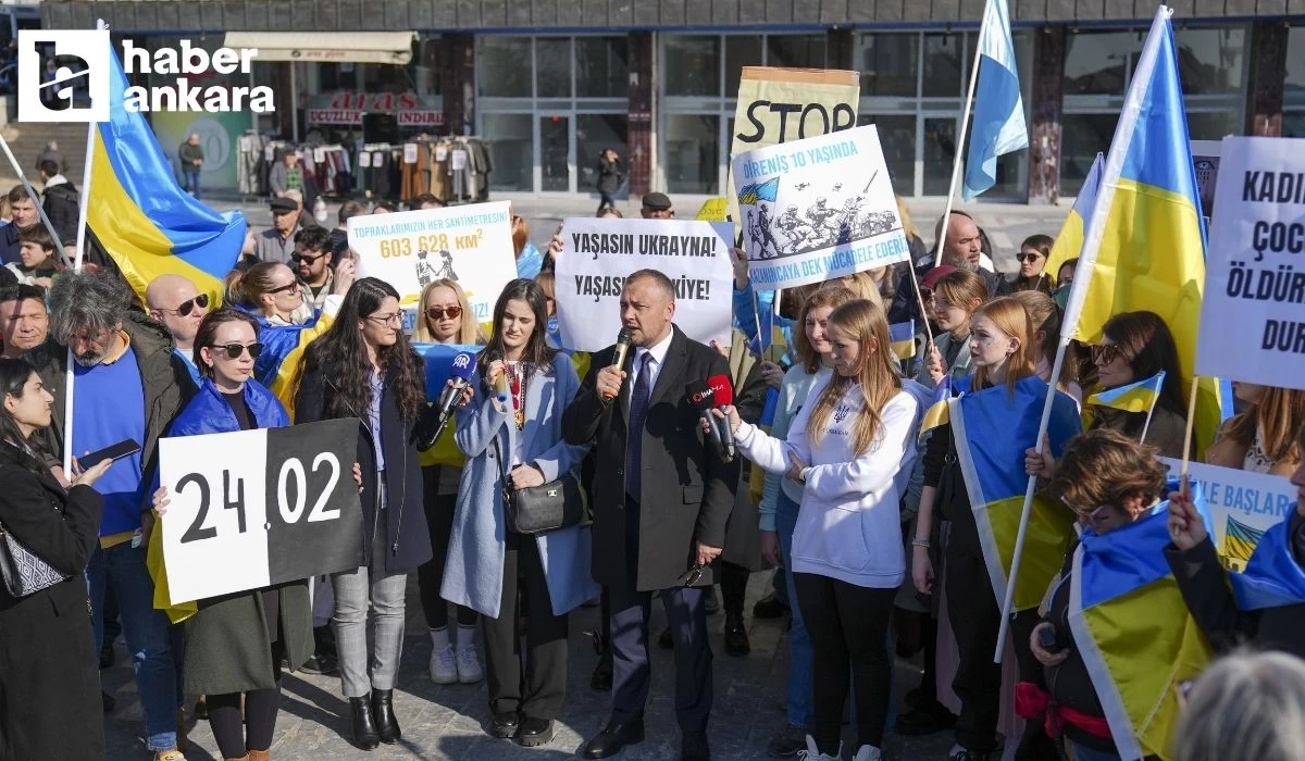 Ankara'da Ukrayna - Rusya Savaşının ikinci yıl dönümünde, Rusya protesto edildi!